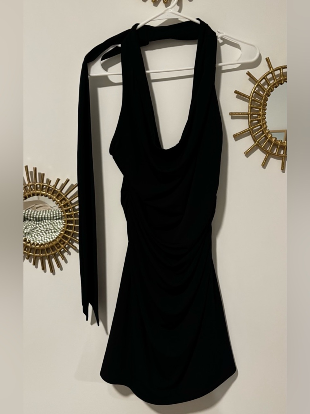 Black Draped Halter Mini Dress